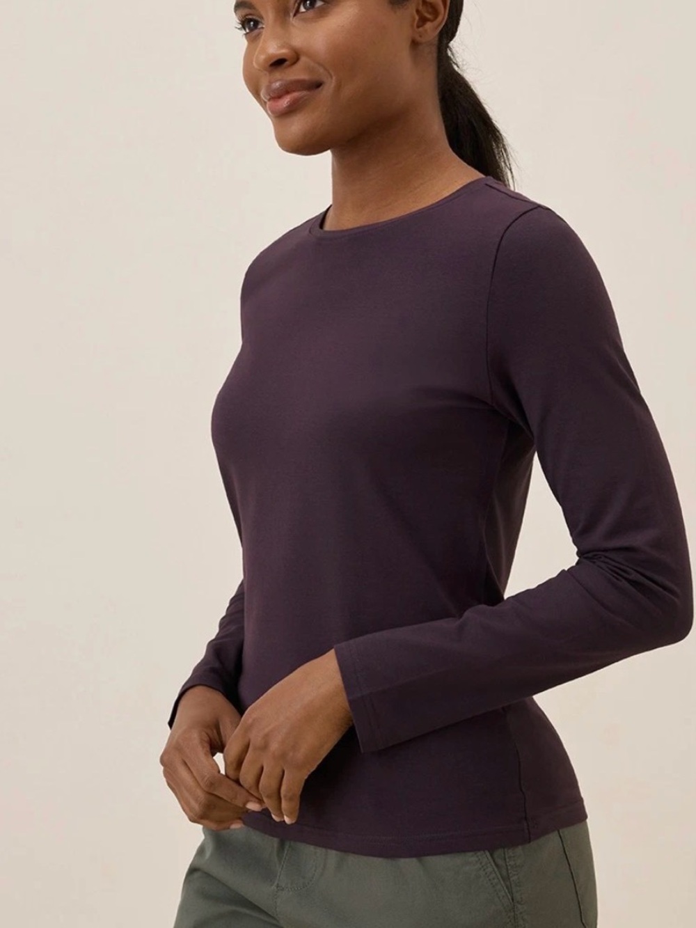 Pact Women's Luxe Stretch Jersey Slim Long Sleeve Tee Small Plum Organic Cotton